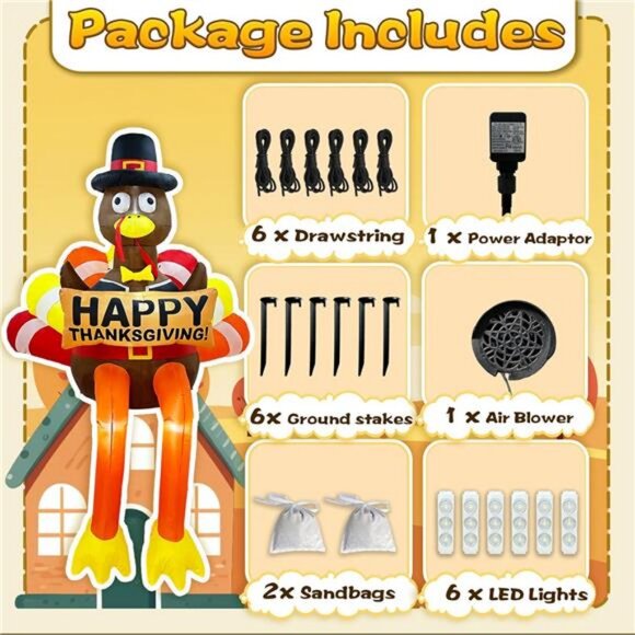 8 FT Thanksgiving Inflatables Outdoor Decorations Giant Inflatable Turkey - Picture 4 of 8